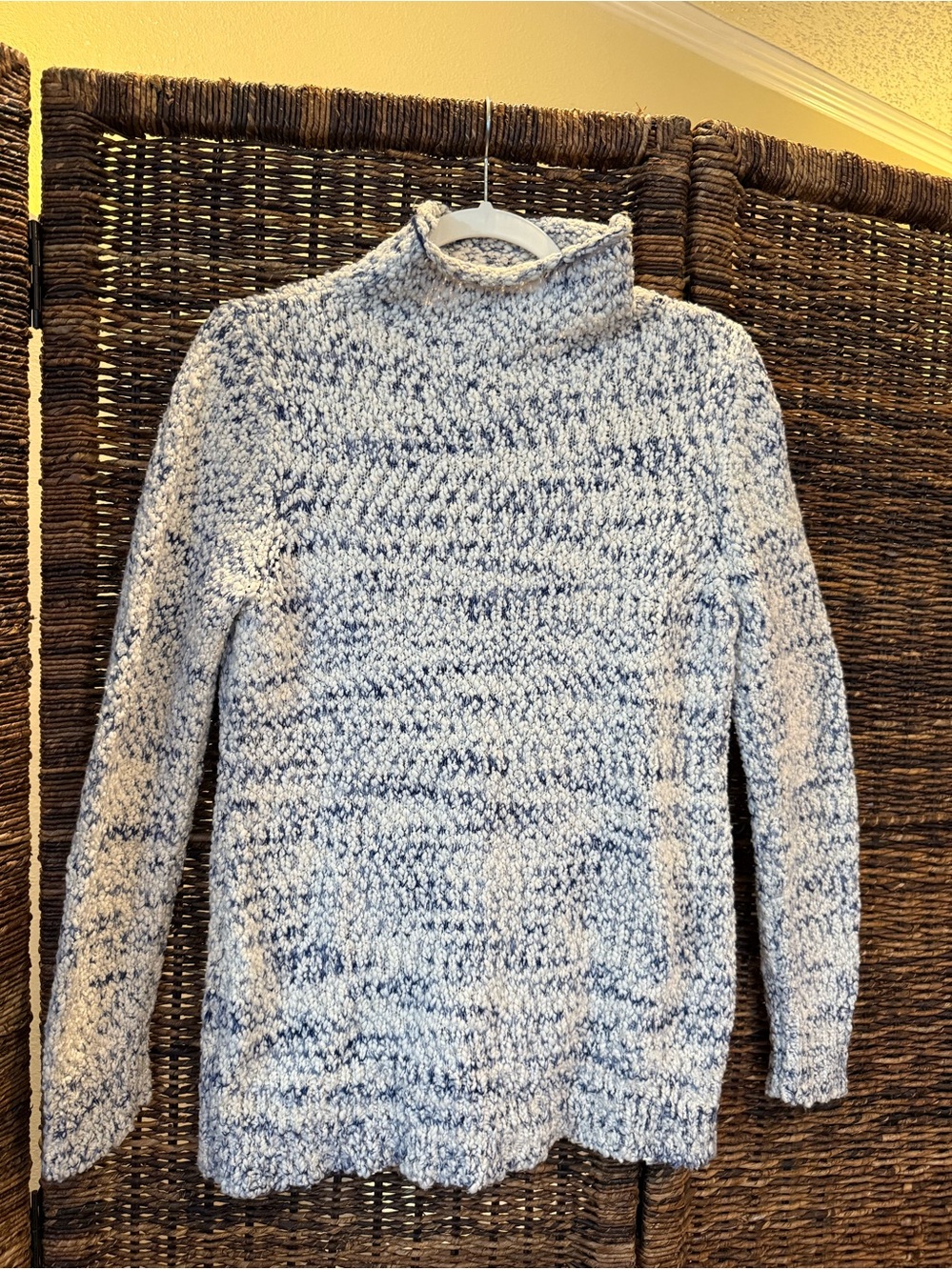 Cozy Blue & White Marled Turtleneck Sweater